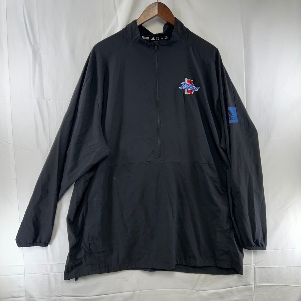 Adidas Pullover Windbreaker Mens 2XL Black Tulsa Golden Hurricane 1/4 Zip DZ9803